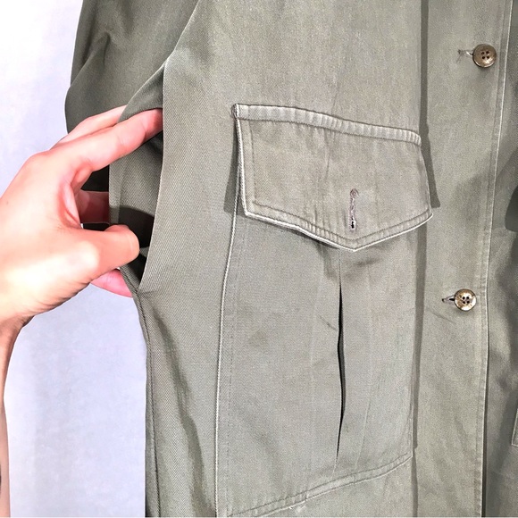 Authentic vintage TOGETHER canvas cargo military style trench coat olive green - Picture 5 of 14